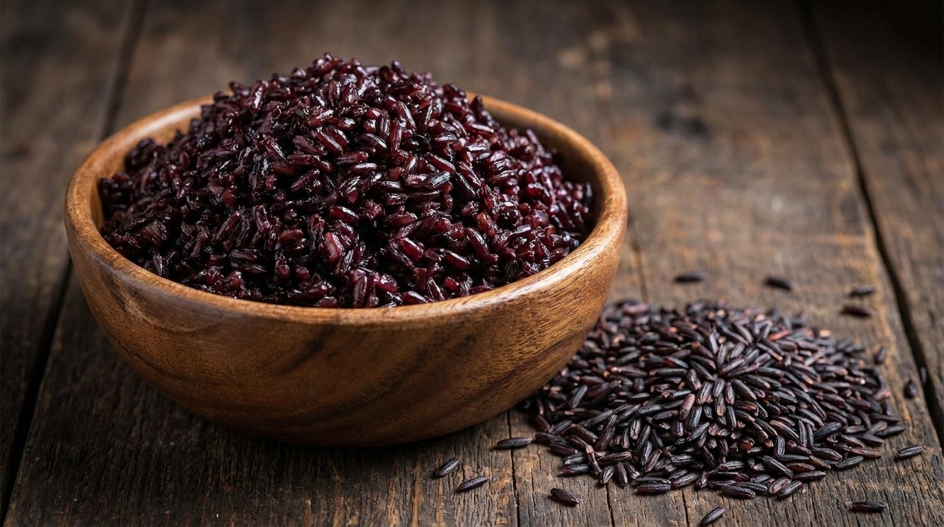 A bowl of traditional Manipuri Chak Hao kheer, purple black rice pudding